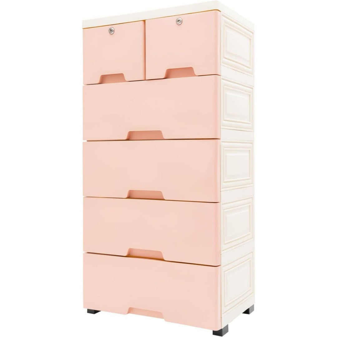 Kommode mit Schubladen mit Tueren rosa