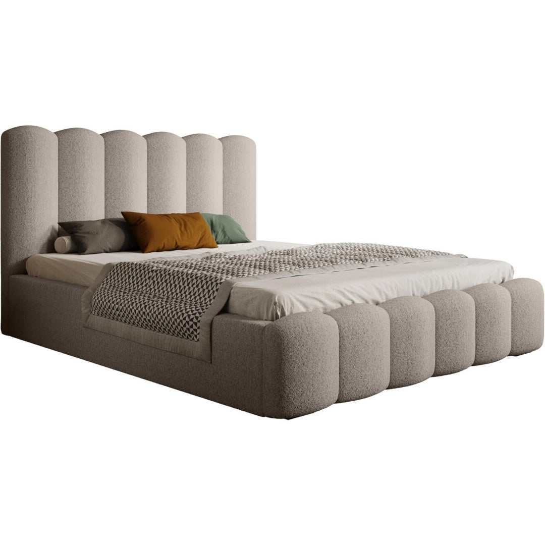 Bettgestell beige mit Stauraum mit Samtbezug