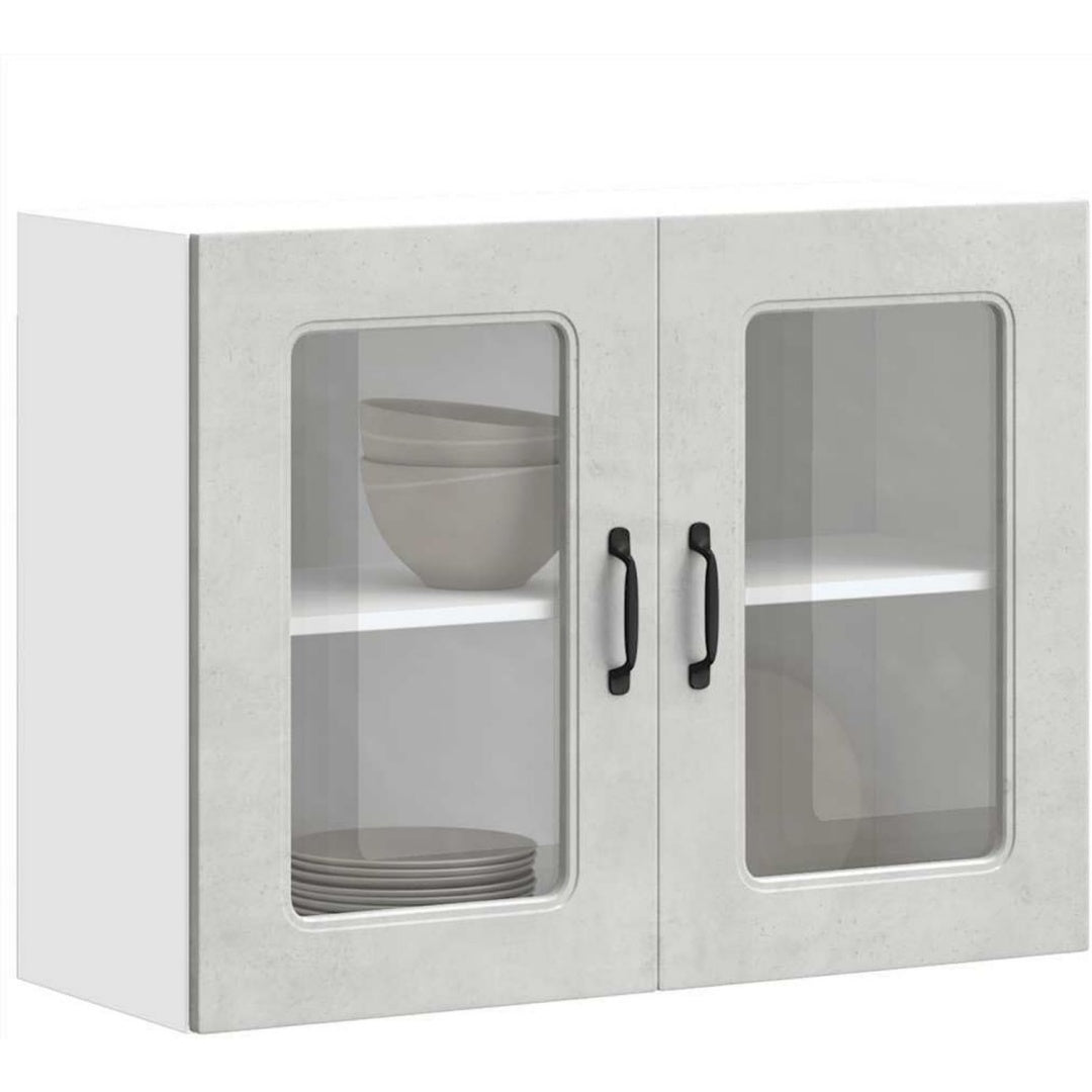 Aufbewahrungsschrank Kalmar Kuchen-Hangeschrank, Betongrau Holzwerkstoff, Glastur, natur