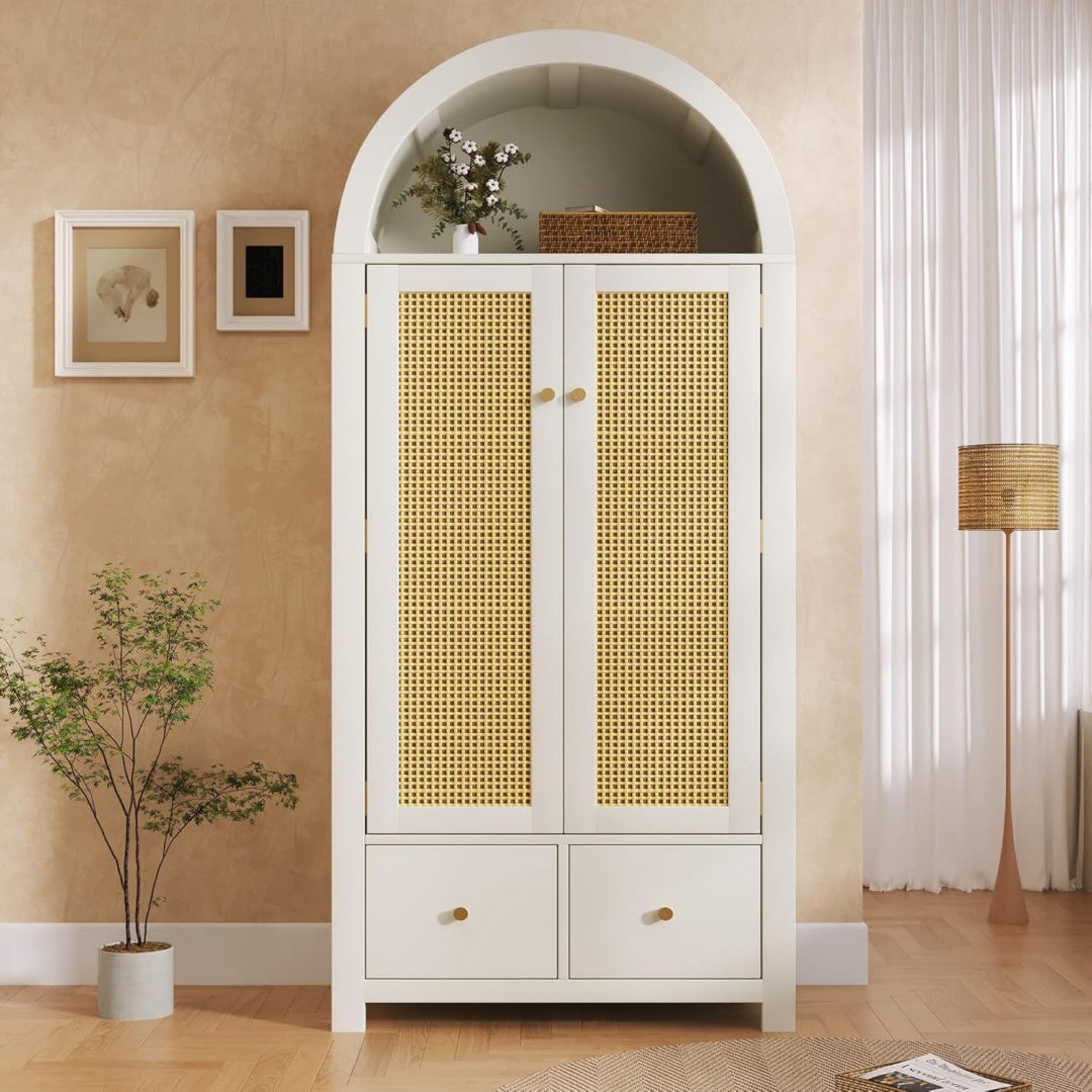 Stauraumschrank Moimhear Kleiderschrank, Rattan-Flechten, offene halbrunde schwarz