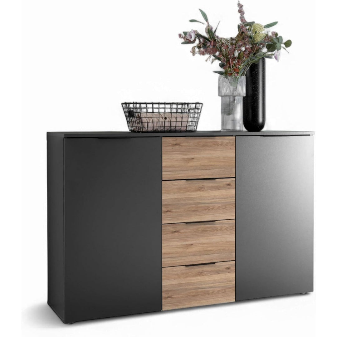 Kommode ASKA Kommode Sideboard Schubladen Graphit eiche