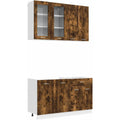 Schrankmoebel Makastle Kuchenschrank-Set Geraucherte Eiche, Holzwerkstoff, Wandmontage, Glastur eiche