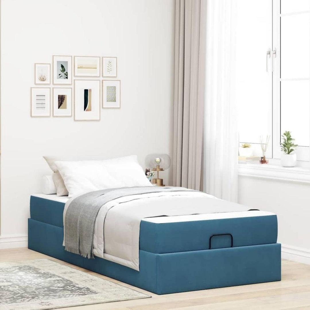 mit Samtbezug bett fuer schlafzimmer mit Stoffbezug blau