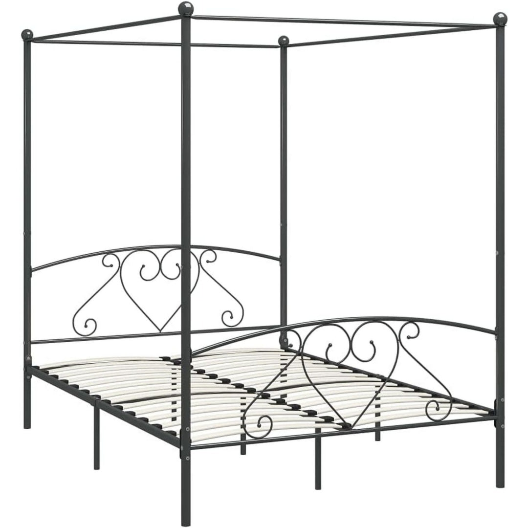 Bett fuer Schlafzimmer mit Metallgestell mit Samtbezug grau