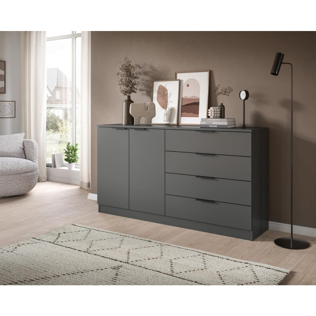 Schubladenschrank anthrazit mit Tueren mit Metallgestell